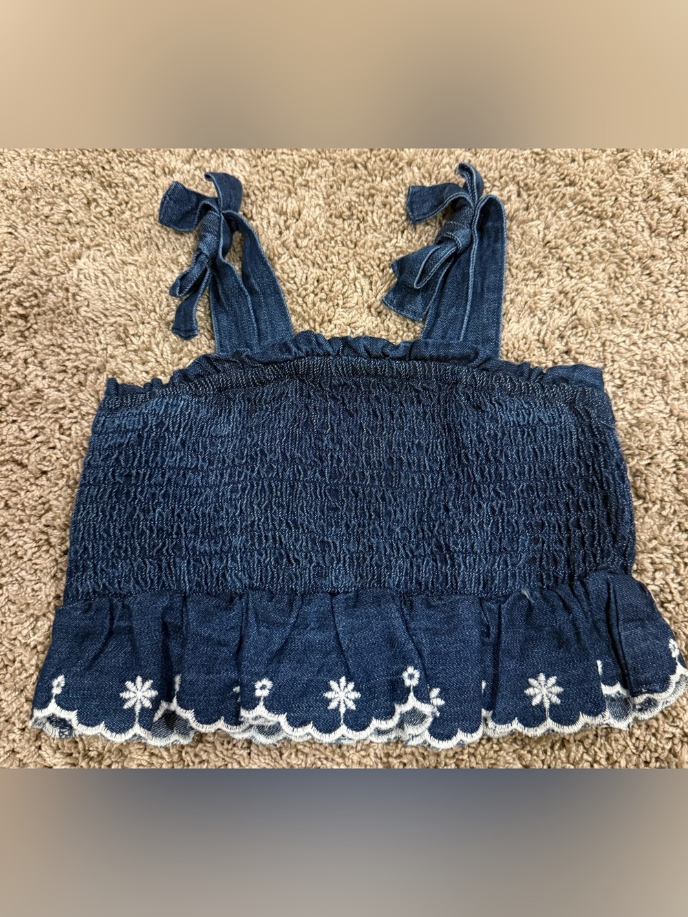 Old Navy Baby Girls Denim Look Smocked Romper 18-24M Floral Hem